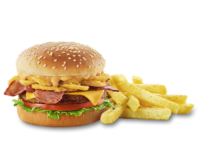 Crispy stack burger with chips