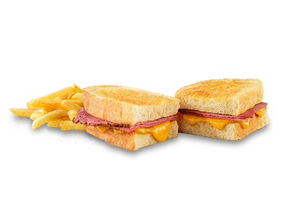 Beef Pastrami and cheese toasted sandwich with chips
