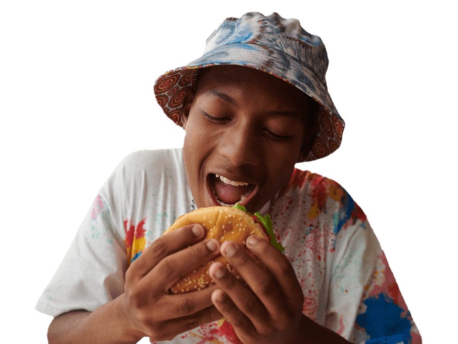 A man enjoying the enjoying the quick bite burger special