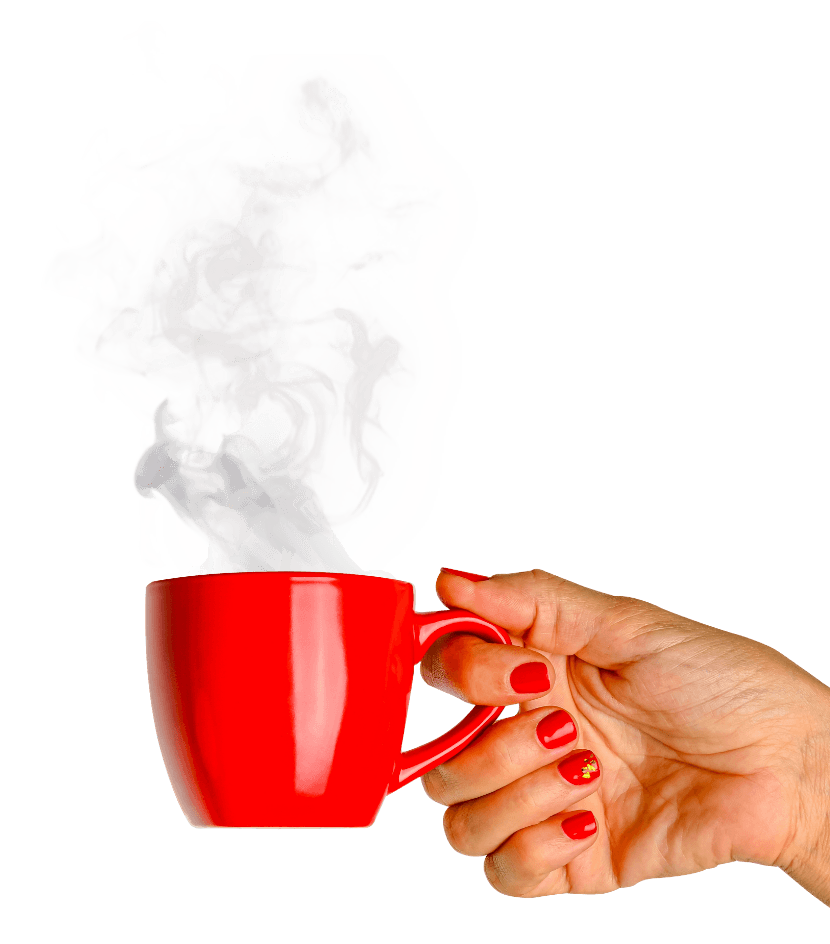 a hand holding a red coffee cup